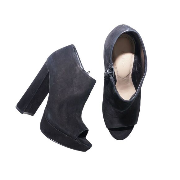 Aldo Black Suede Chunky Platform Heeled Ankle Booties, Size 6 - Picture 9 of 10